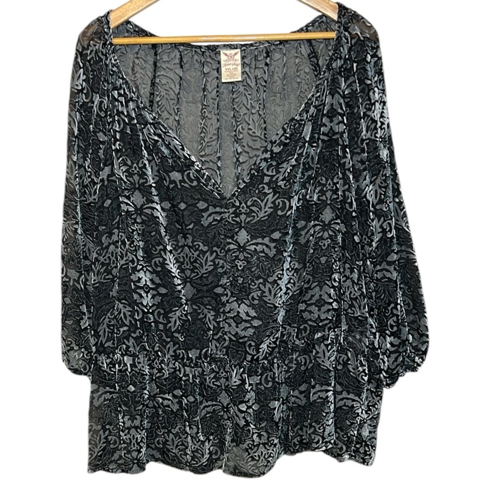 Faded Glory Black & Silver Burnout Velvet Tunic Top XXL